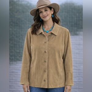 Tribeca Studio Tan Suede Leather Button Front Jacket Size 16